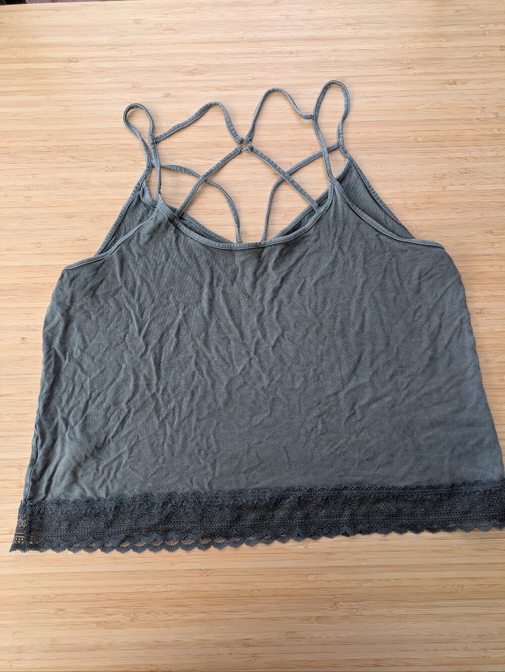 Strappy Tank Top With Lace Hem in Grey